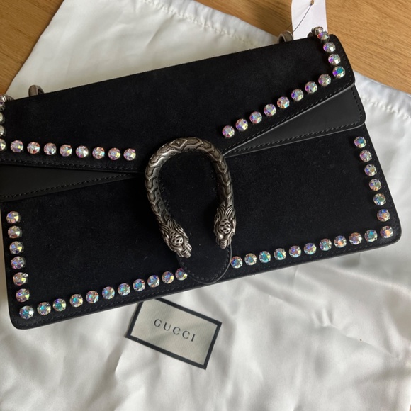 Gucci Suede Crystal Small Dionysus Shoulder Bag Black - Picture 3 of 4
